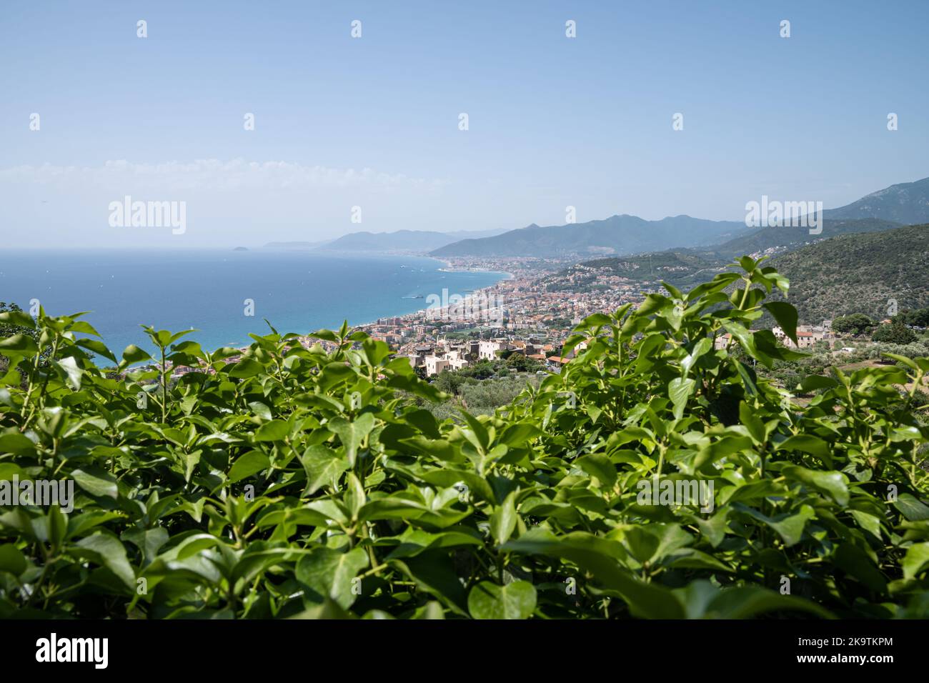 View of the Ligurian Ponente coast from the small village of Verezzi. Stock Photo