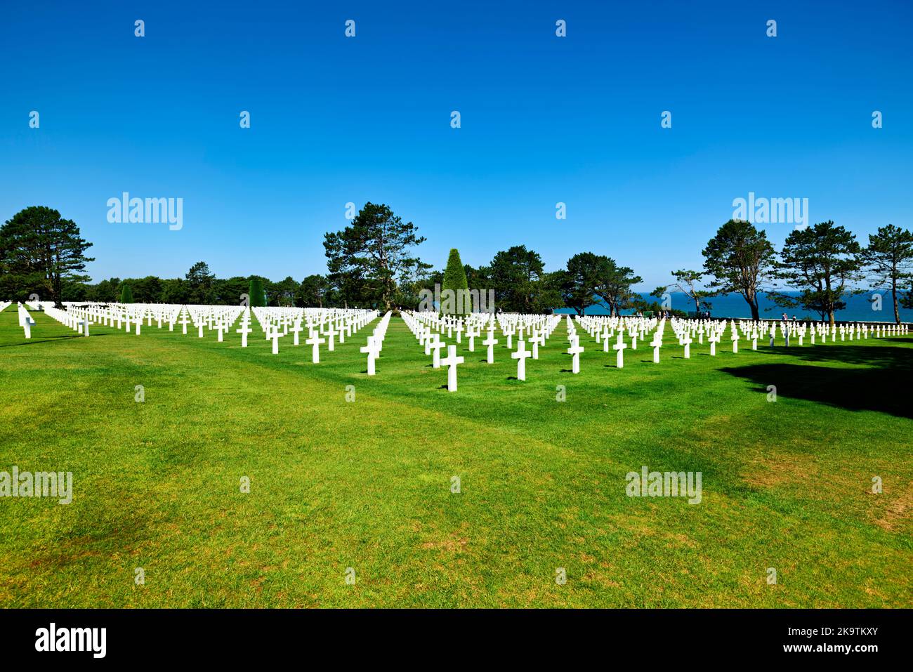 Colleville sur Mer. France. The Normandy American Cemetery and Memorial. Grave markers at the cemetery Stock Photo