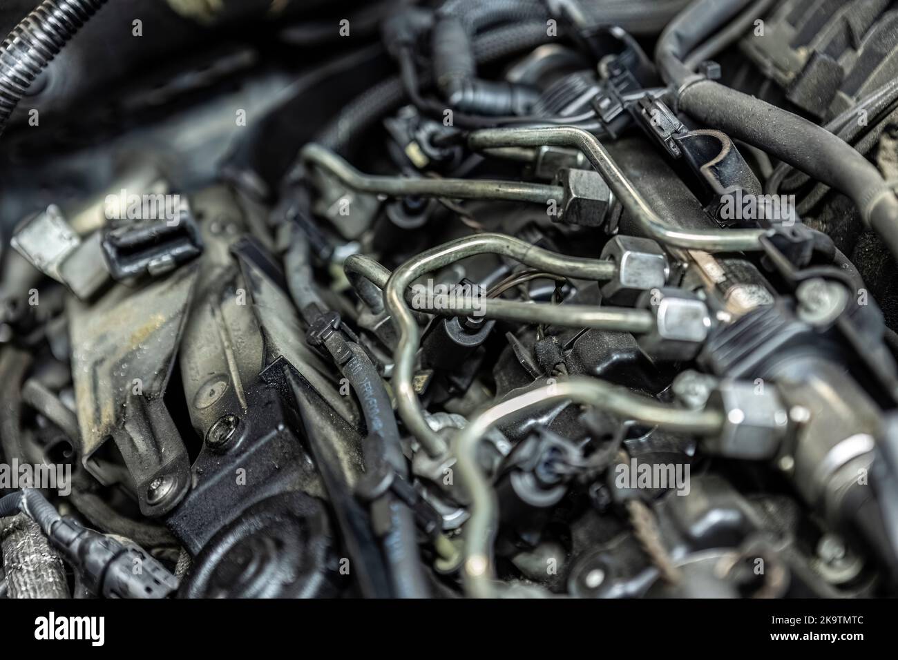 Diesel engine maintenance. Detail of diesel engine injection Stock