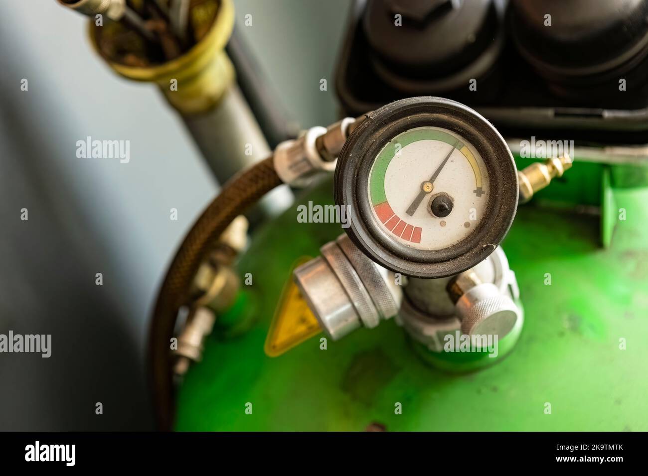 Pressure gauge detail in a mecanical workshop Stock Photo