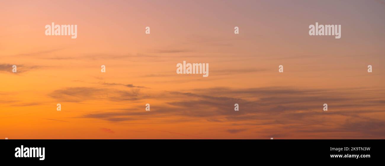 Orange sunset. Beautiful sky. weather and nature concept. Plenty space for text. Full frame Stock Photo