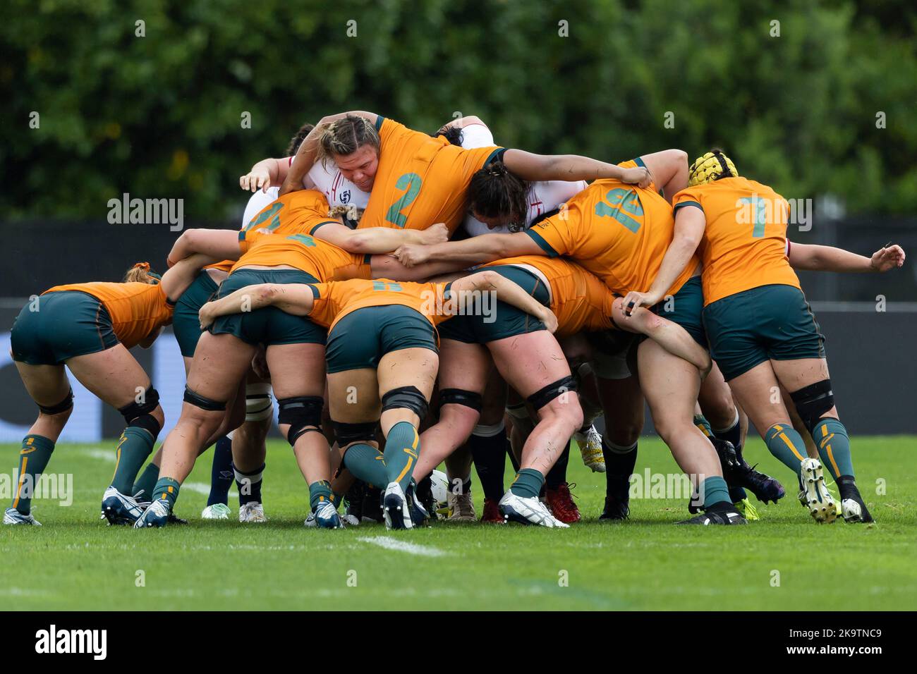 Australia and England forward packs during the Women's Rugby World Cup Quarter-final match at Waitakere Stadium in Auckland, New Zealand. Picture date: Sunday October 30, 2022. Stock Photo