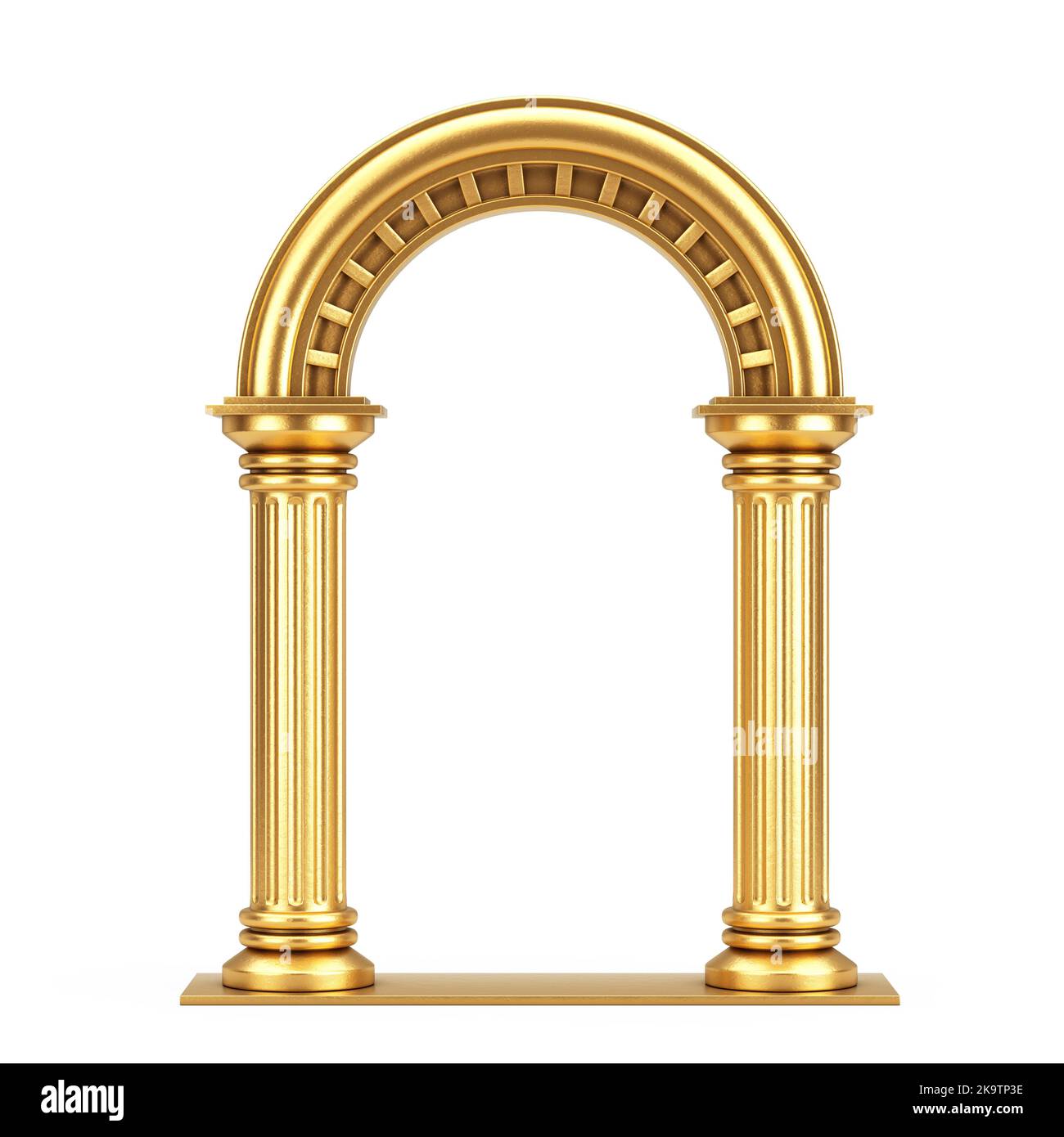 Golden Classic Ancient Greek Column Arc on a white background. 3d Rendering Stock Photo