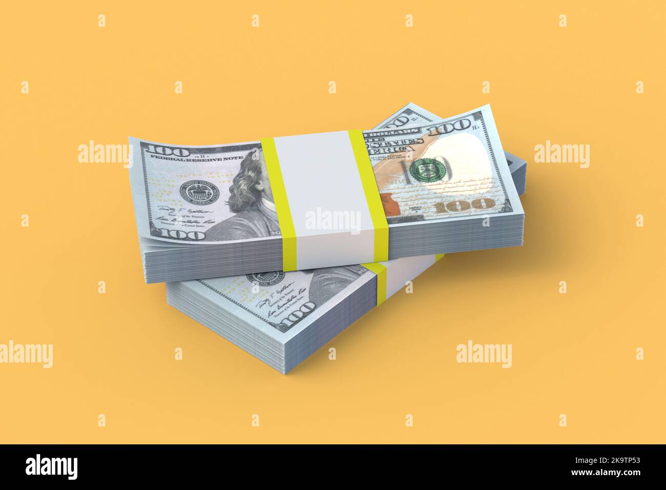 Orange Cash Stack Stack of dollar banknotes on orange background. 3d render Stock Photo ...