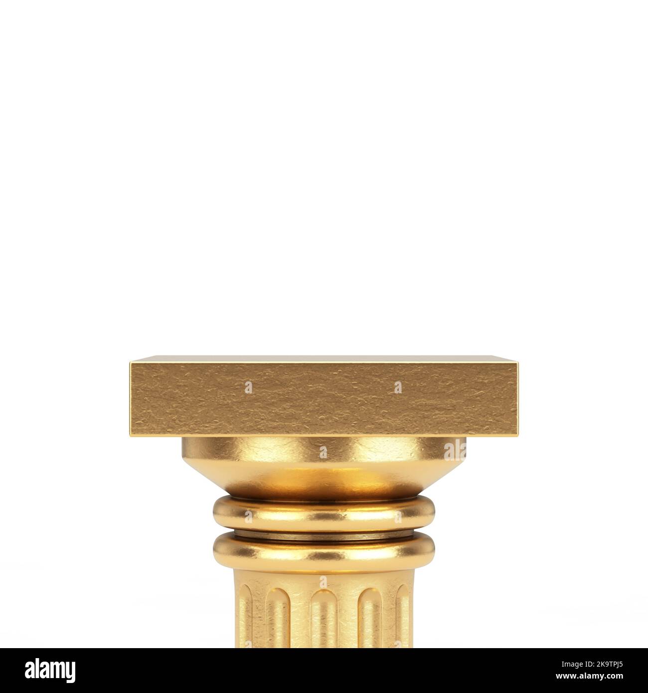 Golden Classic Greek Column Pedestal Promo Stand on a white background. 3d Rendering Stock Photo