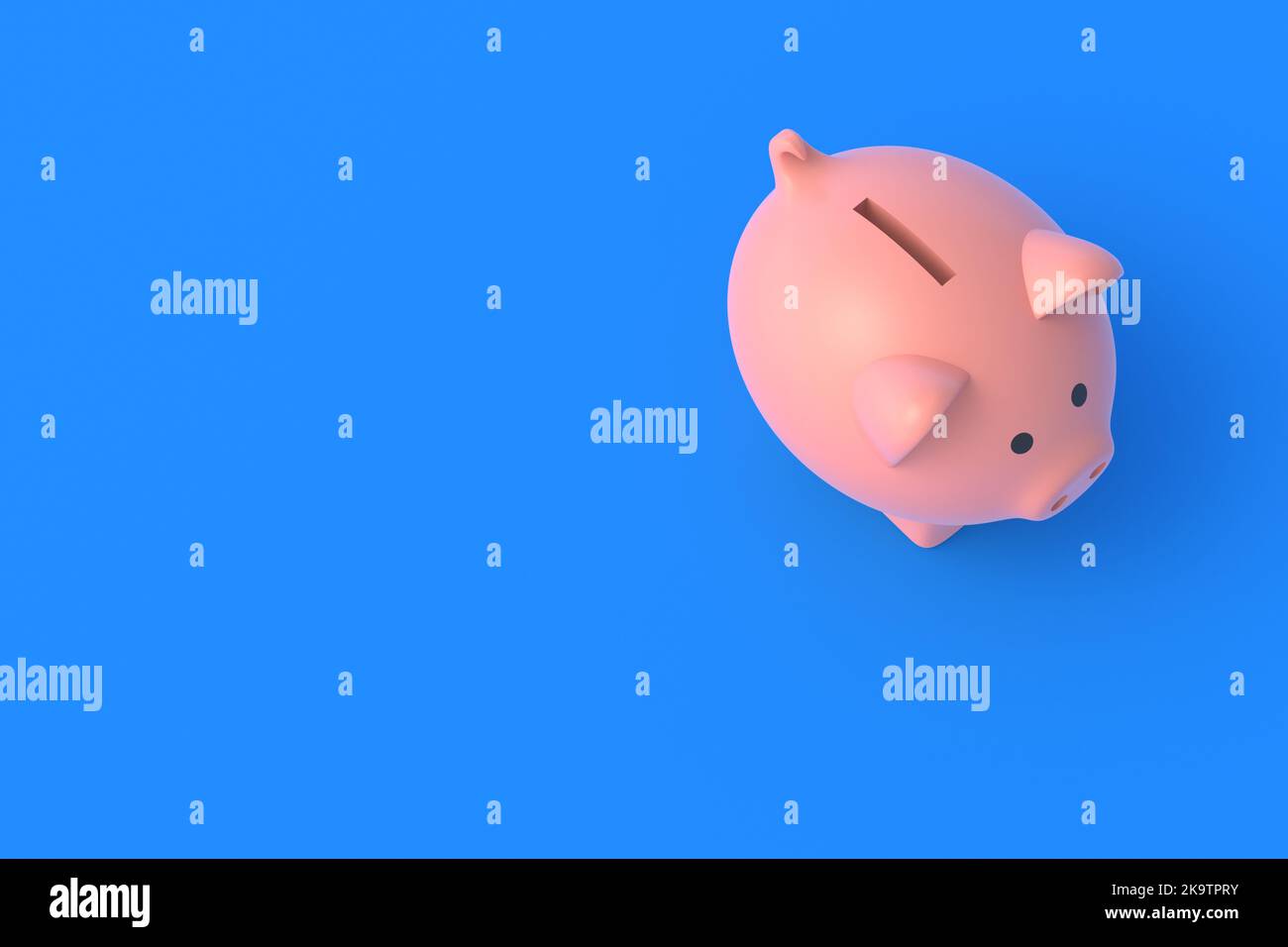 Piggy bank on blue background. Top view. Copy space. 3d render Stock ...