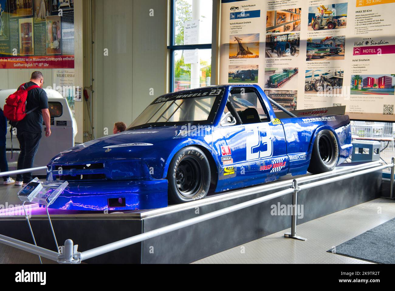 SPEYER, GERMANY - OCTOBER 2022: blue Race-Pickup-Truck Chevrolet NASCAR in the Technikmuseum Speyer. Stock Photo