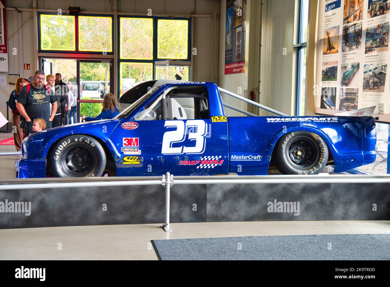 SPEYER, GERMANY - OCTOBER 2022: blue Race-Pickup-Truck Chevrolet NASCAR in the Technikmuseum Speyer. Stock Photo
