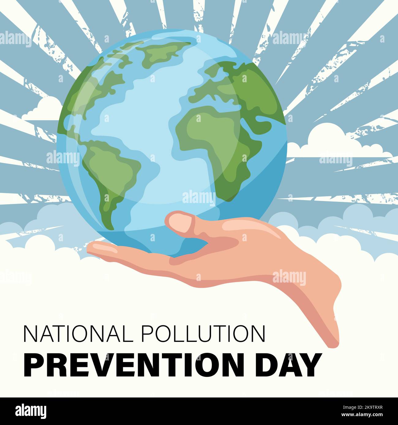 National pollution prevention day design with hand holding planet earth. Poster to raise awareness about caring for the environment Stock Vector