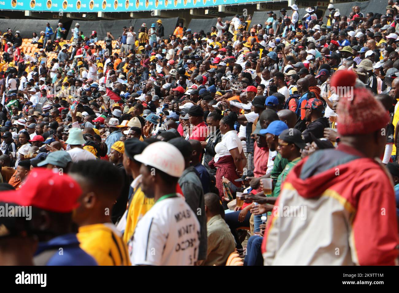 Soweto, Johannesburg, South Africa, 29 October 2022: crowds pack the FNB Stadium for the Soweto Derby - Kaizer Chiefs verses Orlando Pirates Stock Photo