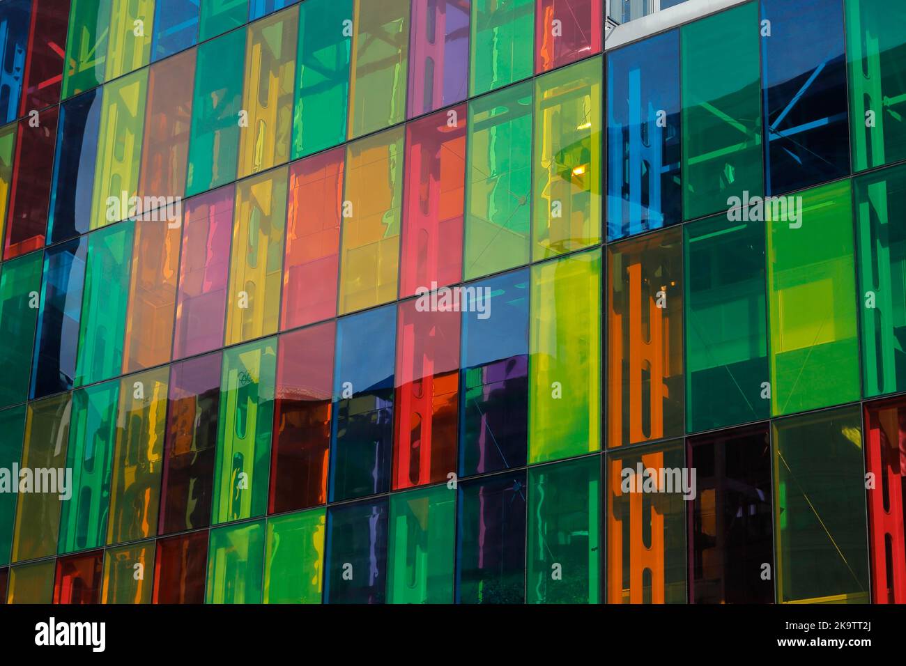 Colorful windows of the Palais des congres de Montreal, Montreal, Province of Quebec, Canada Stock Photo
