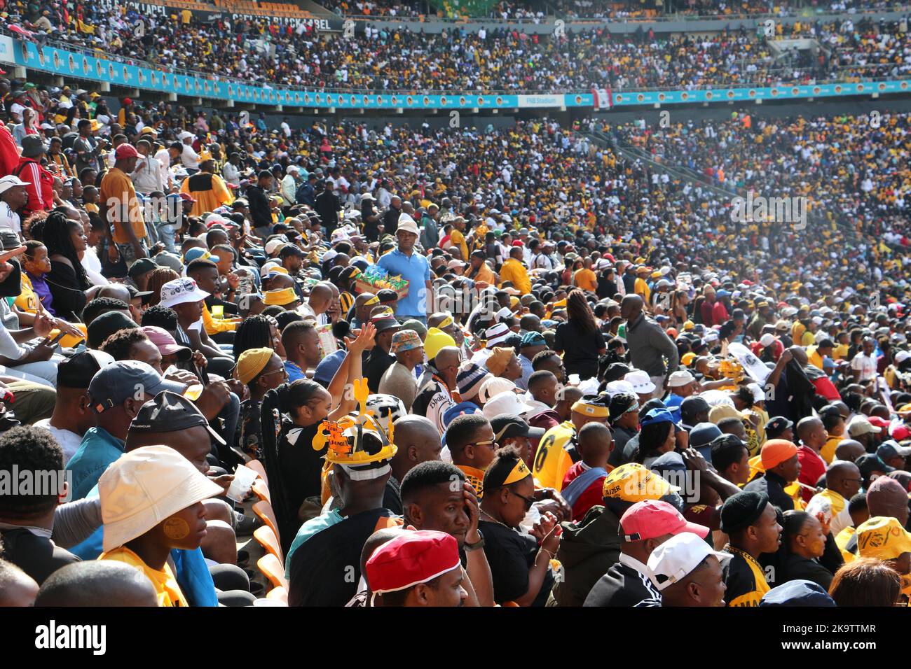 Soweto, Johannesburg, South Africa, 29 October 2022: crowds pack the FNB Stadium for the Soweto Derby - Kaizer Chiefs verses Orlando Pirates Stock Photo
