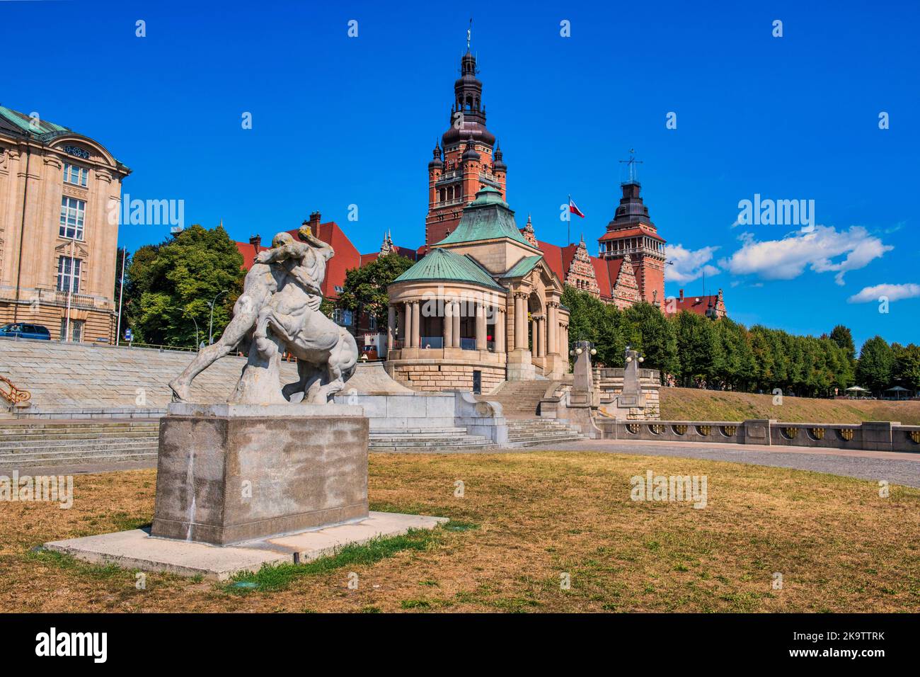 Horse statue before the government office in Szczecin, Poland Stock Photo