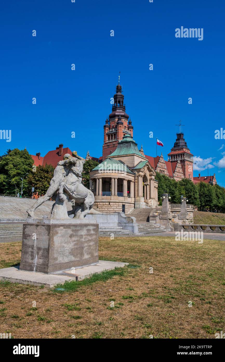Horse statue before the government office in Szczecin, Poland Stock Photo