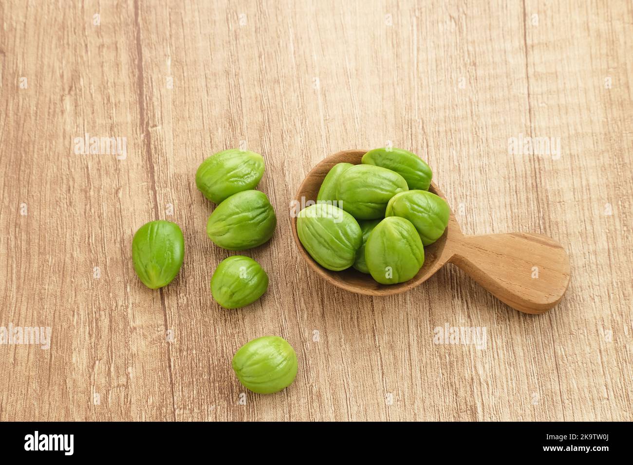 Pete or Petai beans, usually eaten raw or for other cooking ingredients. Popularly known as stink bean. Stock Photo