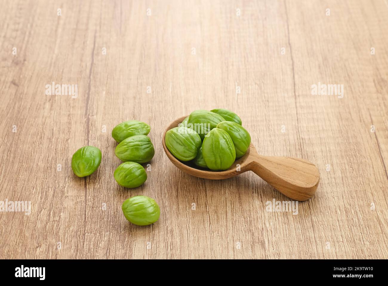 Pete or Petai beans, usually eaten raw or for other cooking ingredients. Popularly known as stink bean. Stock Photo