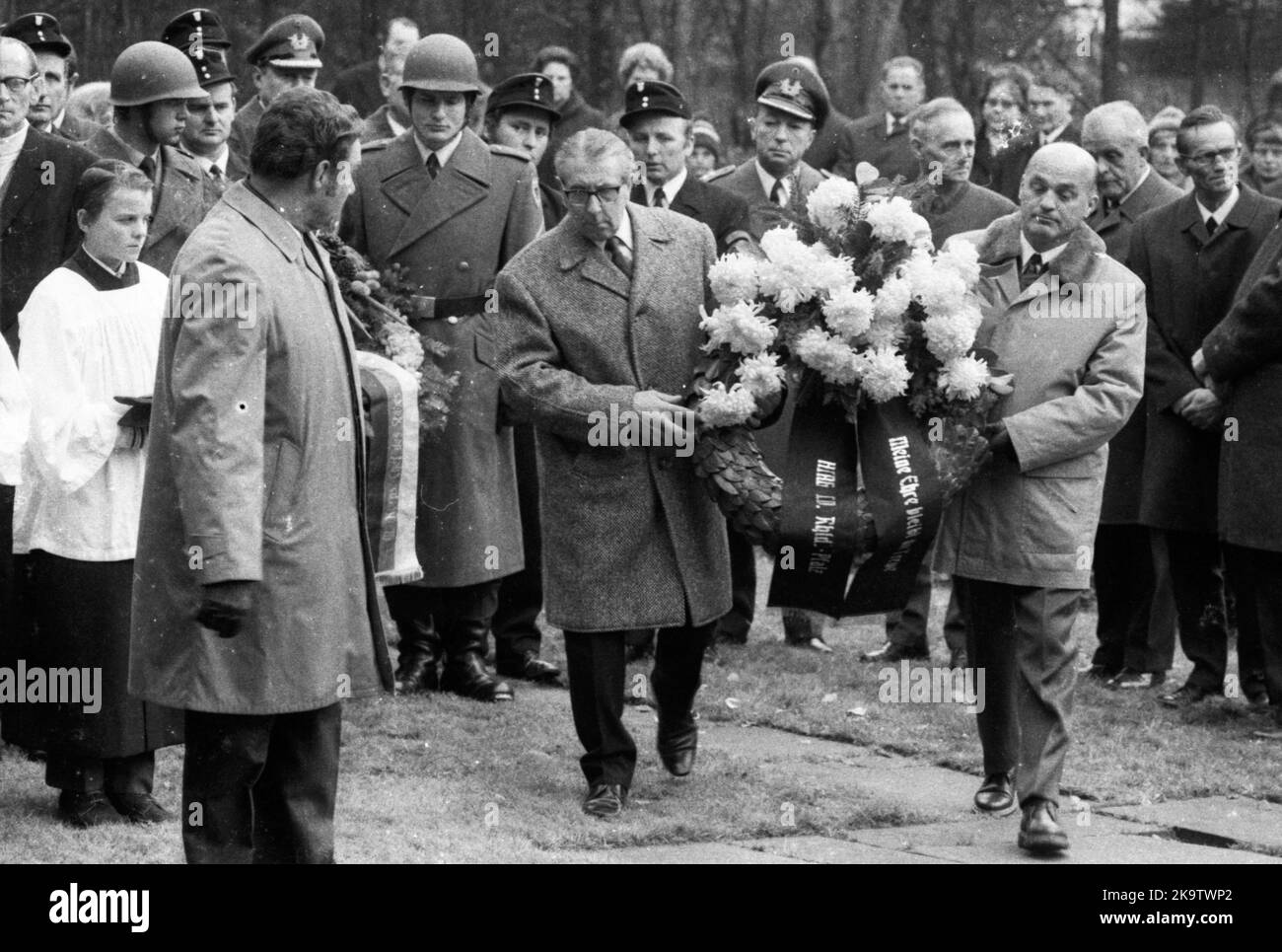 A meeting of the traditional associations of the Waffen- SS to honour their dead of the 6th SS Division North on 14. 11. 1971 in Hunrueck was Stock Photo