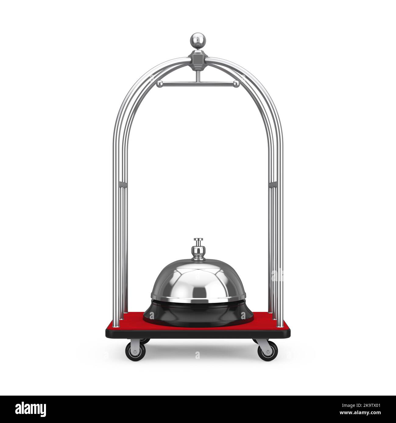 Silver Chrome Luxury Hotel Luggage Trolley Cart with Service Bell on a