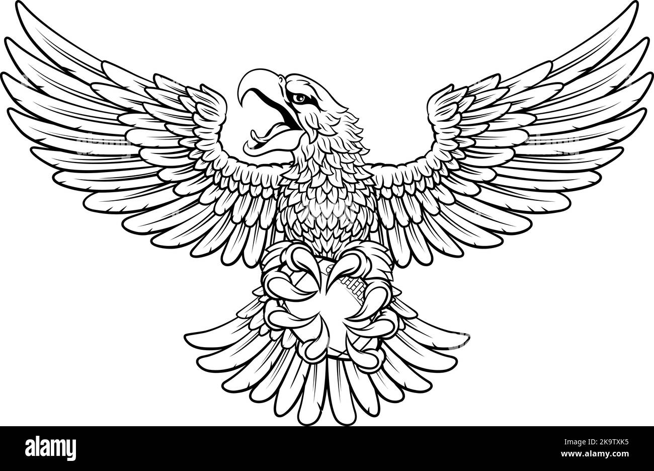 Bald Eagle Hawk Flying American Football Mascot Stock Vector