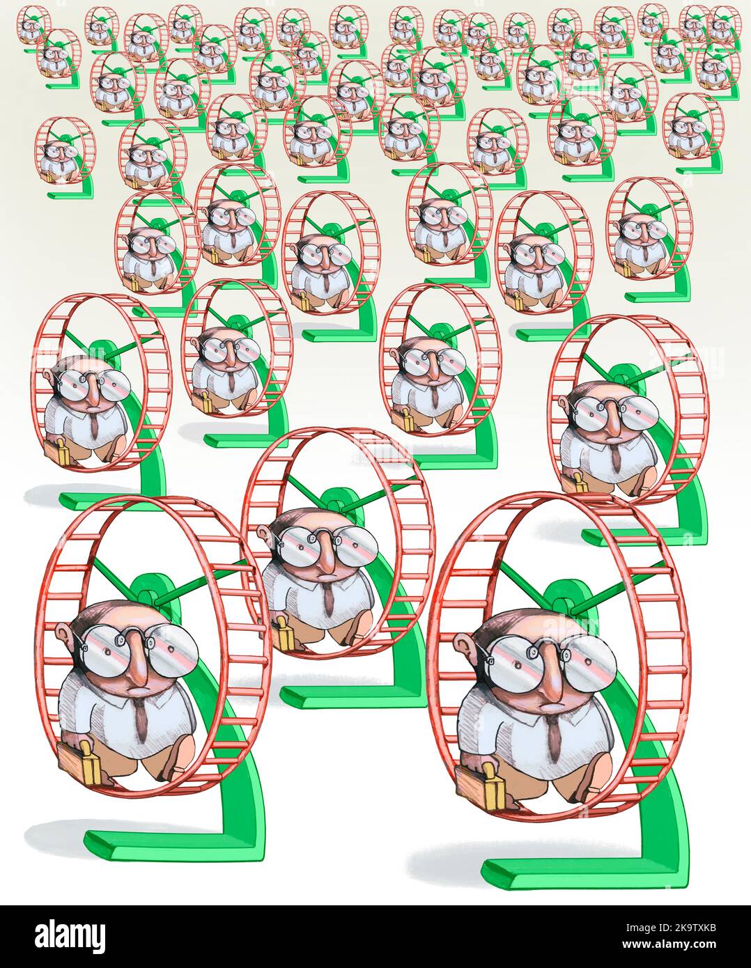 A multitude of office workers walk in their hamster wheel concept of alienation at work Stock Photo