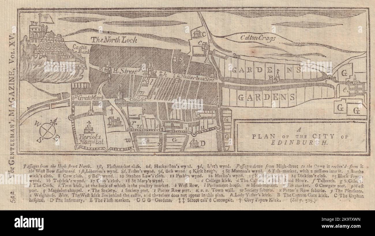A Plan of the City of Edinburgh. GENTLEMAN'S MAGAZINE. GENTS MAG 1745 old map Stock Photo