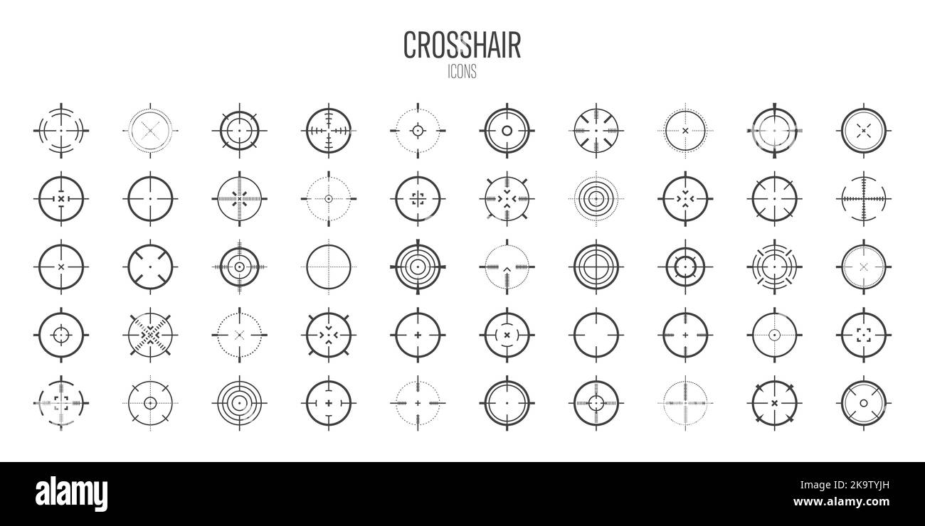 Crosshair, gun sight vector icons. Bullseye, black target or aim symbol