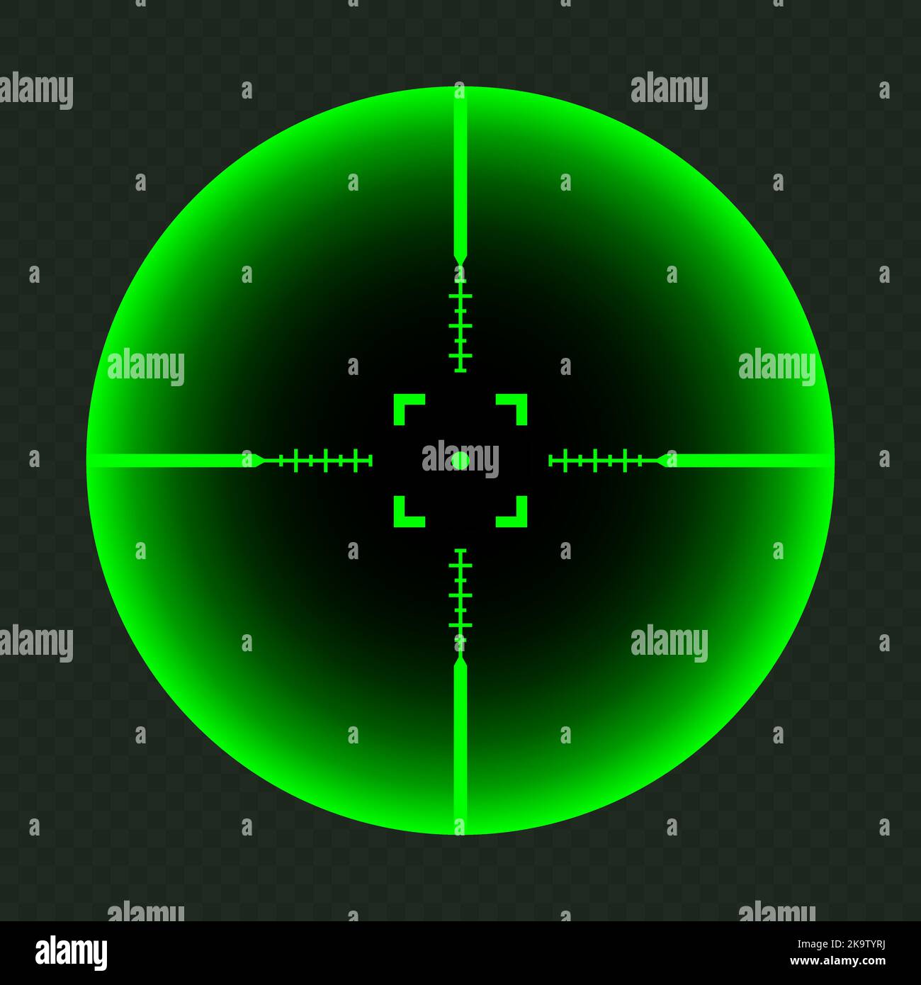 Weapon night sight, sniper rifle optical scope. Hunting gun viewfinder
