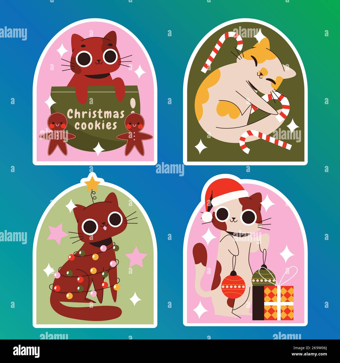 christmas cats sticker set vector design illustration Stock Vector