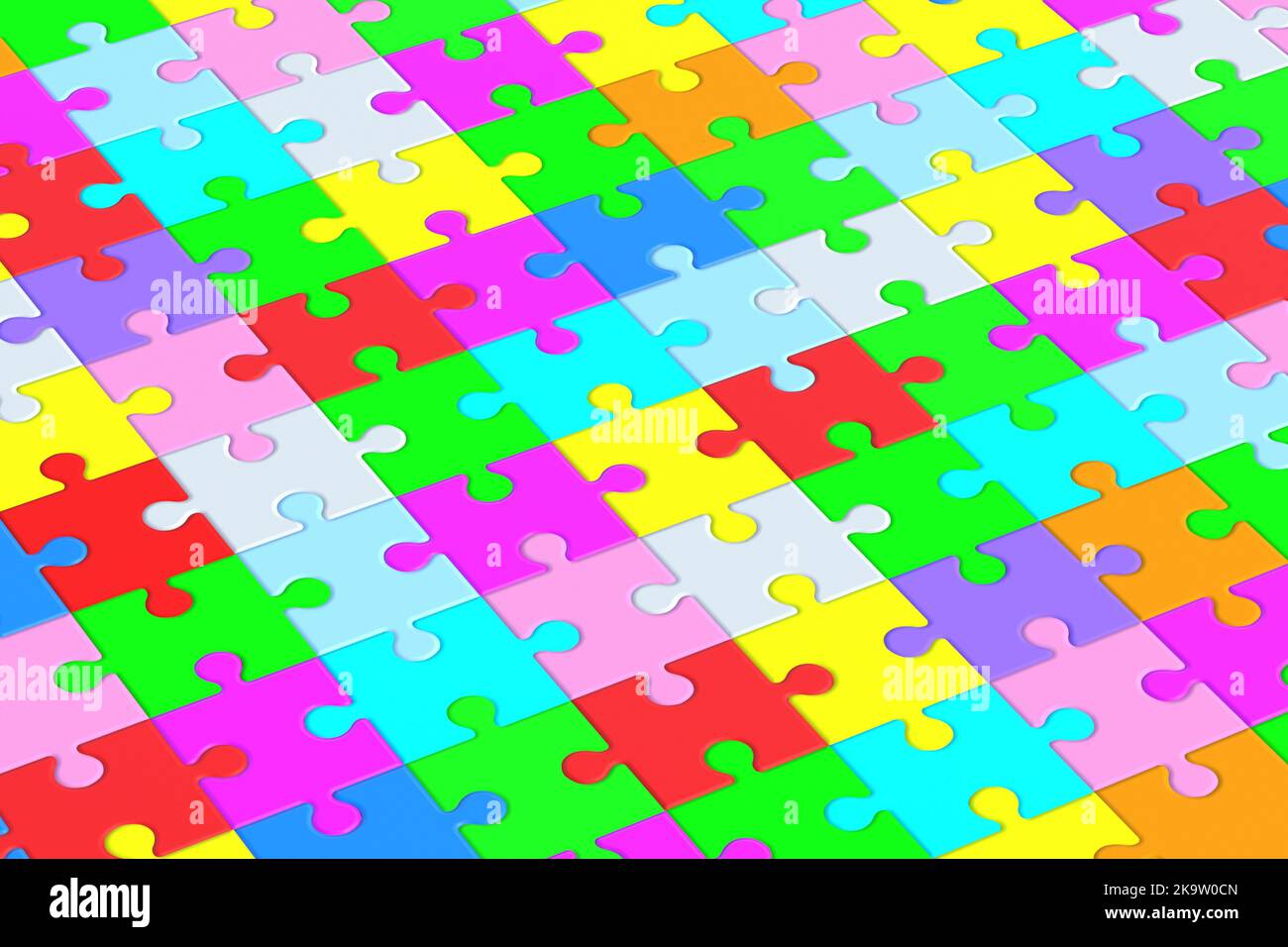 Background of connected colorful puzzle jiggle pieces. 3d render Stock Photo