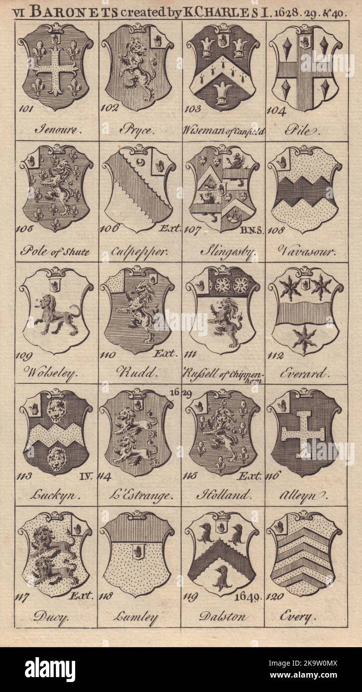 Charles I Baronets 1628-40 Pryce Pile Rudd Luckyn Alleyn Ducy Lumley Every… 1753 Stock Photo