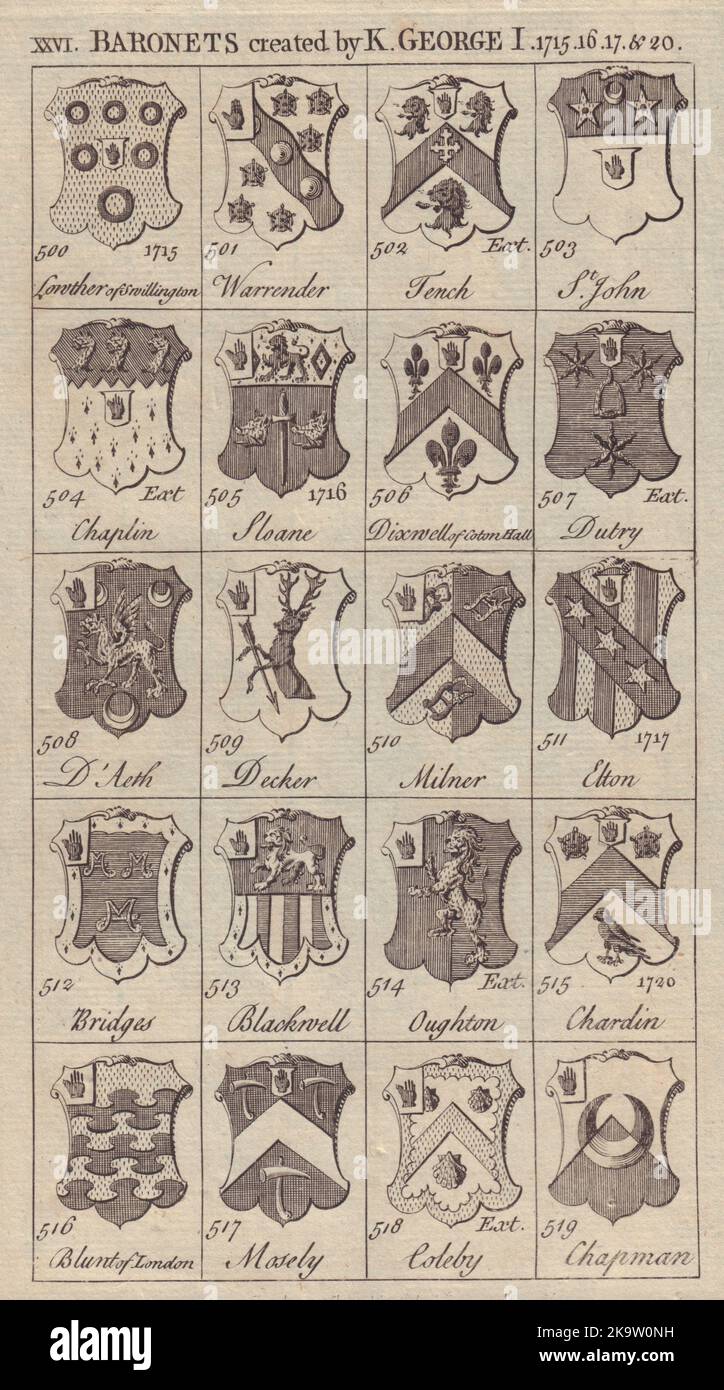 George I Baronets 1715-20 Tench Chaplin Sloane Dutry D'Aeth Decker Milner… 1753 Stock Photo