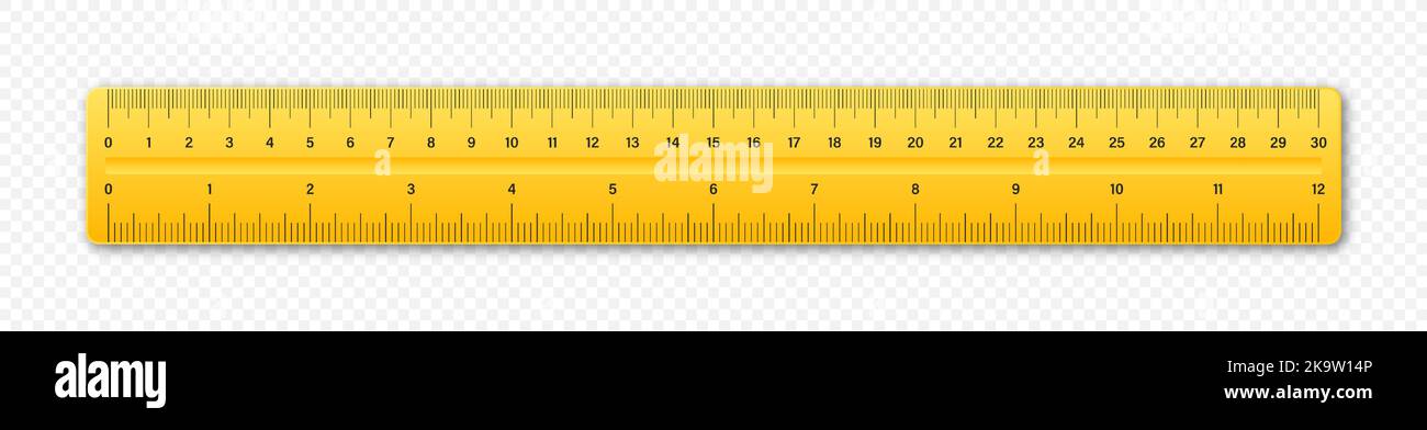 Realistic plastic ruler with measurement scale and divisions, measure ...