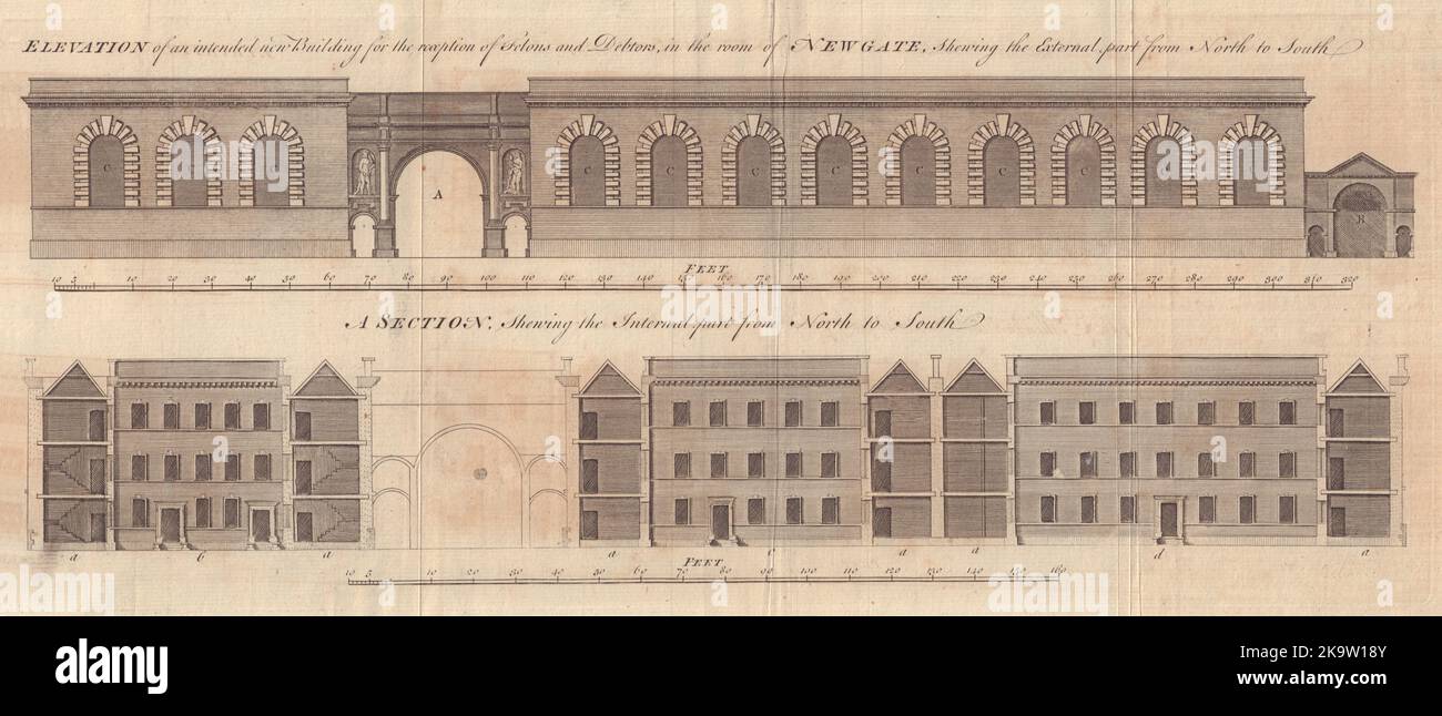New building for… Felons & Debtors in the room of Newgate. Jail. London 1762 Stock Photo