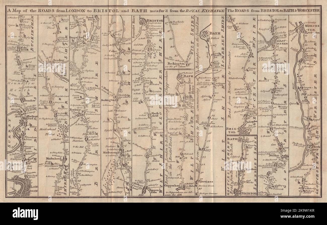 The Roads from London to Bristol & Bath. Worcester Gloucester GENTS MAG ...