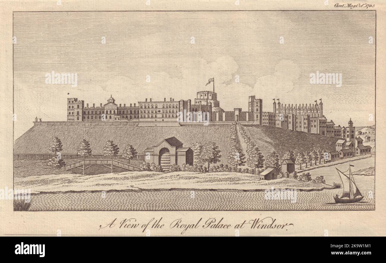 A View of the Royal Palace at Windsor. Castle. GENTS MAG 1765 old print