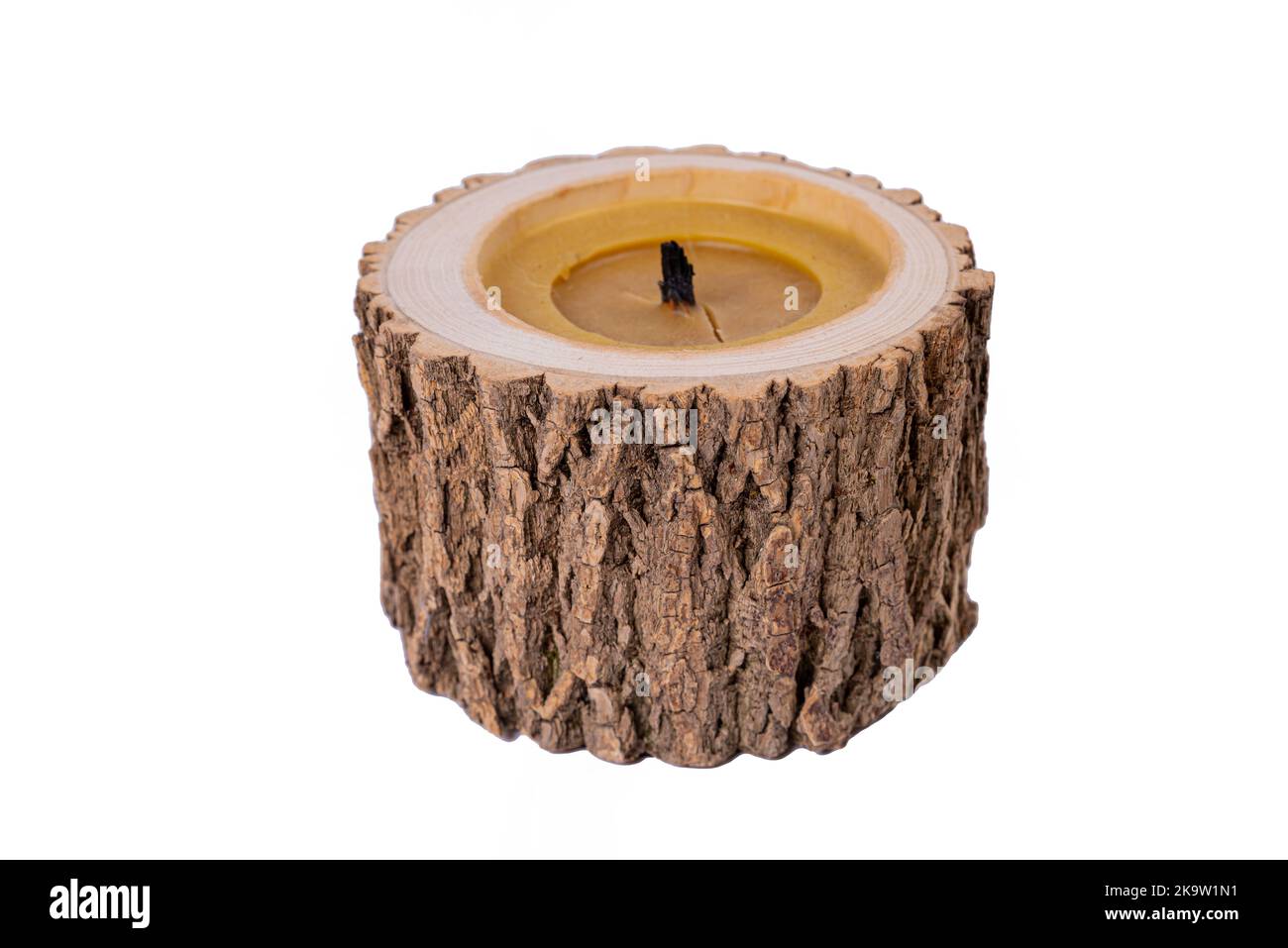 raw natural ash tree wood tea light candle holder house home ero waste decoration candle in the tree Stock Photo