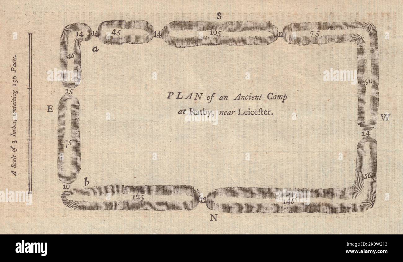 Plan of an antient Camp at Ratby. Bury Camp. Ratby Burrow. GENTS MAG 1773 map Stock Photo