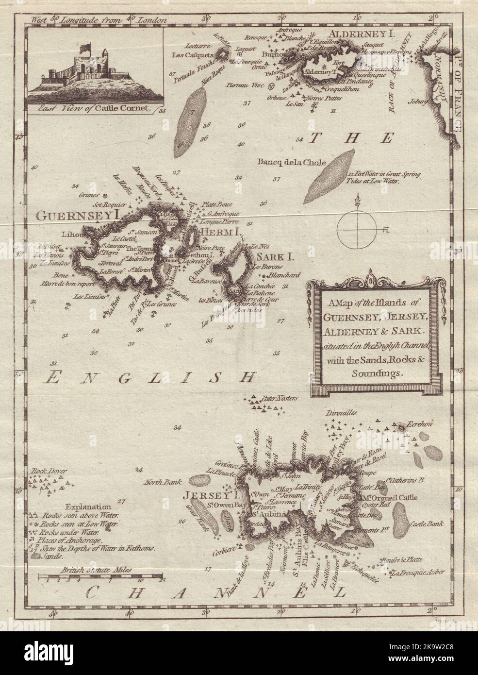 The [Channel] Islands of Guernsey, Jersey, Alderney & Sark… GENTS MAG 1779 map Stock Photo