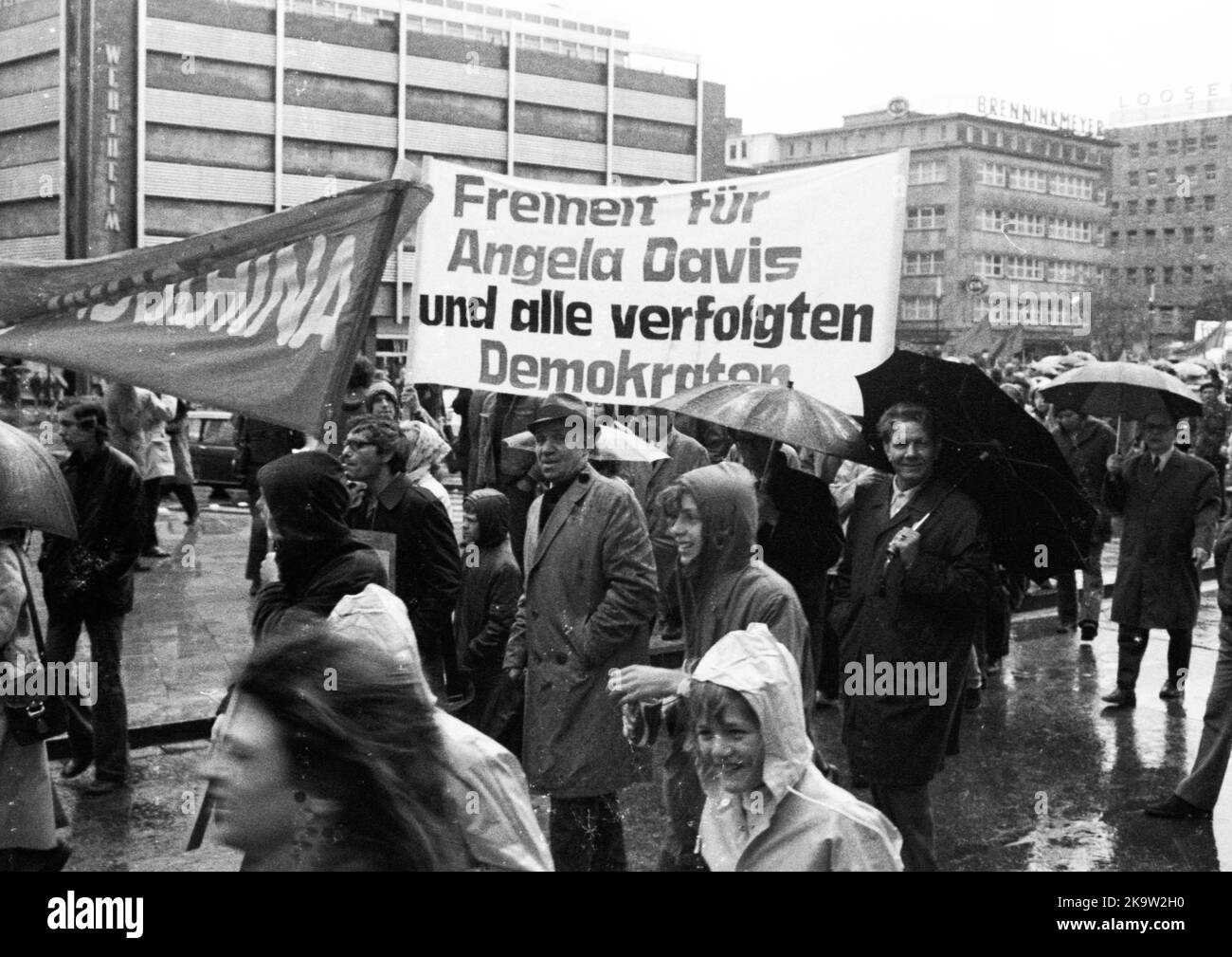 Freedom for US citizen Angela Davis demanded by demonstrators on 27. 5. 1972 in Essen, Germany Stock Photo