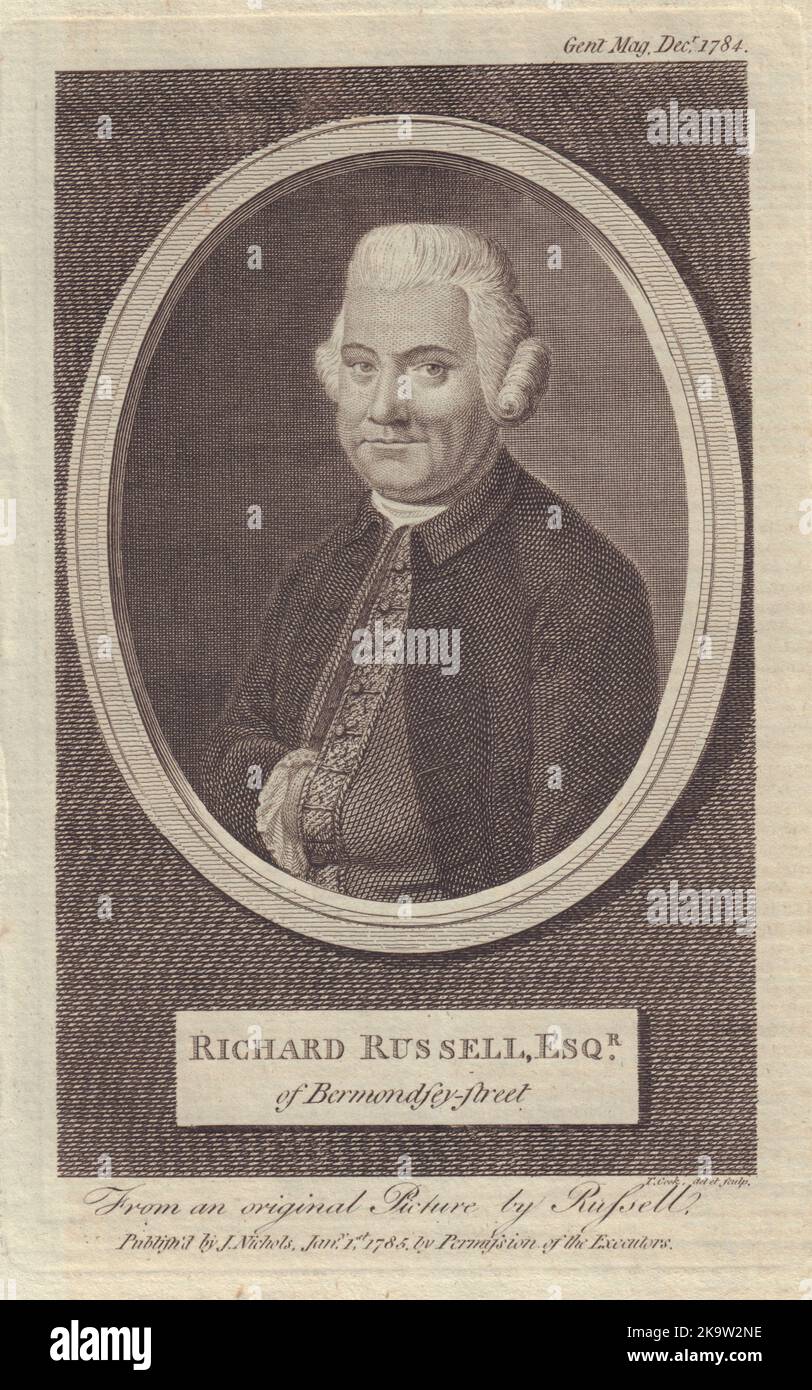 Richard Russell Esq.r of Bermondsey Street. GENTS MAG 1784 old antique print Stock Photo