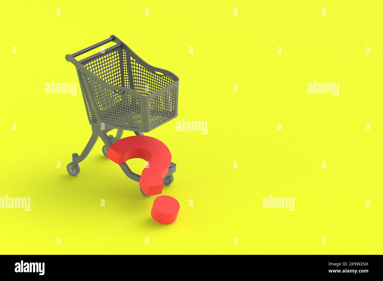 Modern market cart and question mark. Shopping concept. Purchase choice