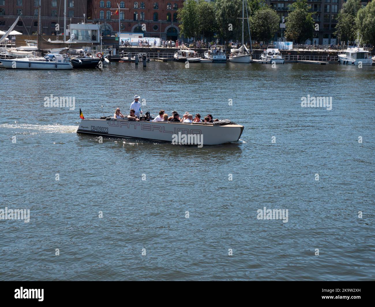 Antwerp, Belgium, July 24, 2022, People enjoy a tour with a commercial vessel in the ports of Antwerp Stock Photo