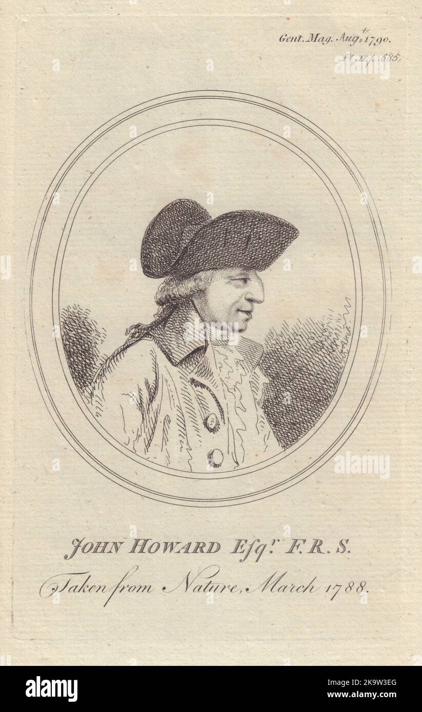 John Howard Esq. English Prison Reformer. GENTS MAG 1790 old antique print Stock Photo