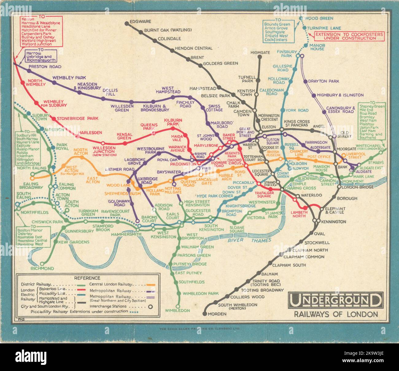 LONDON UNDERGROUND tube map diagram plan. Piccadilly extension. STINGEMORE 1931 Stock Photo