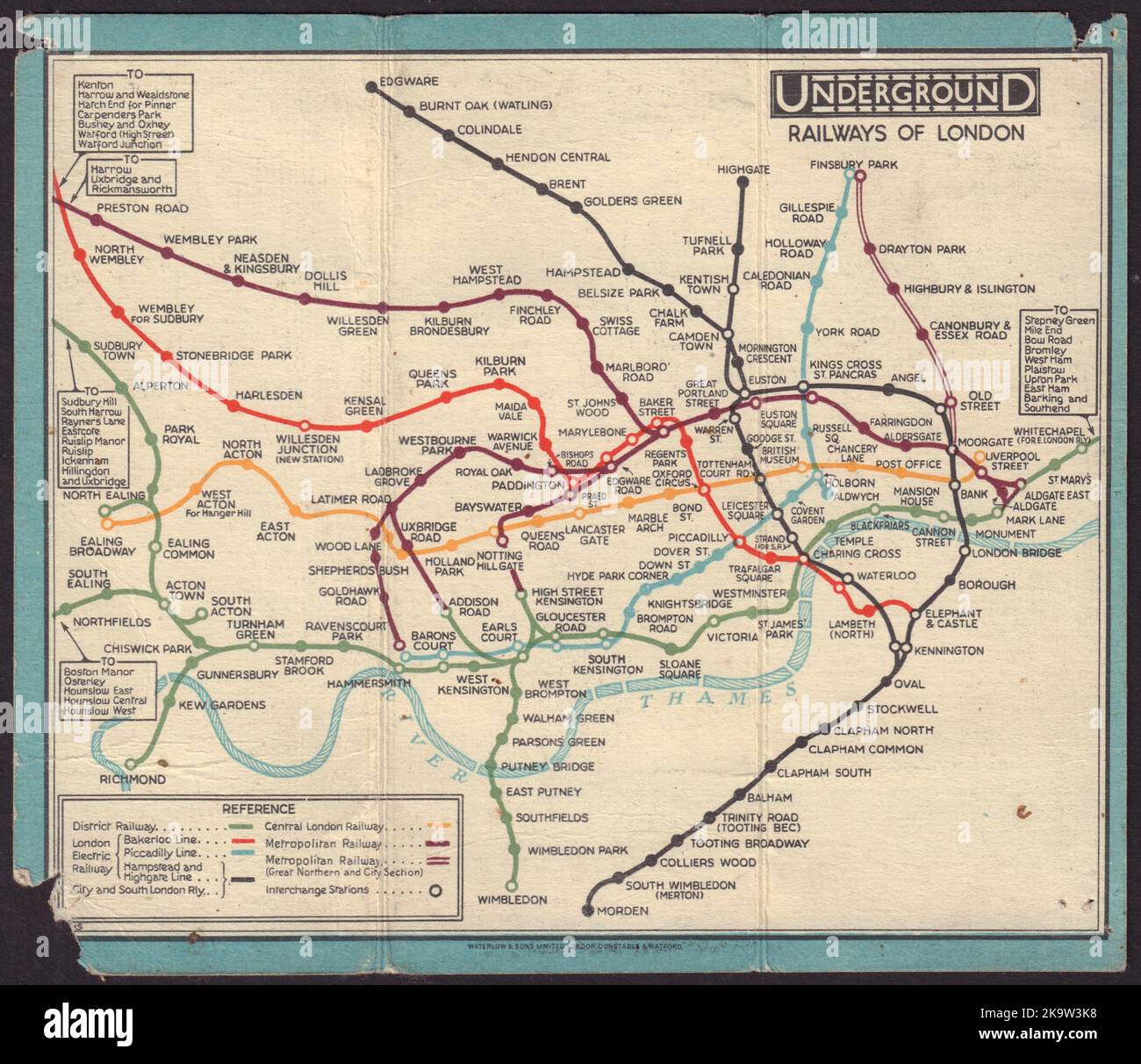 LONDON UNDERGROUND tube map plan diagram. STINGEMORE 1928 old vintage Stock Photo