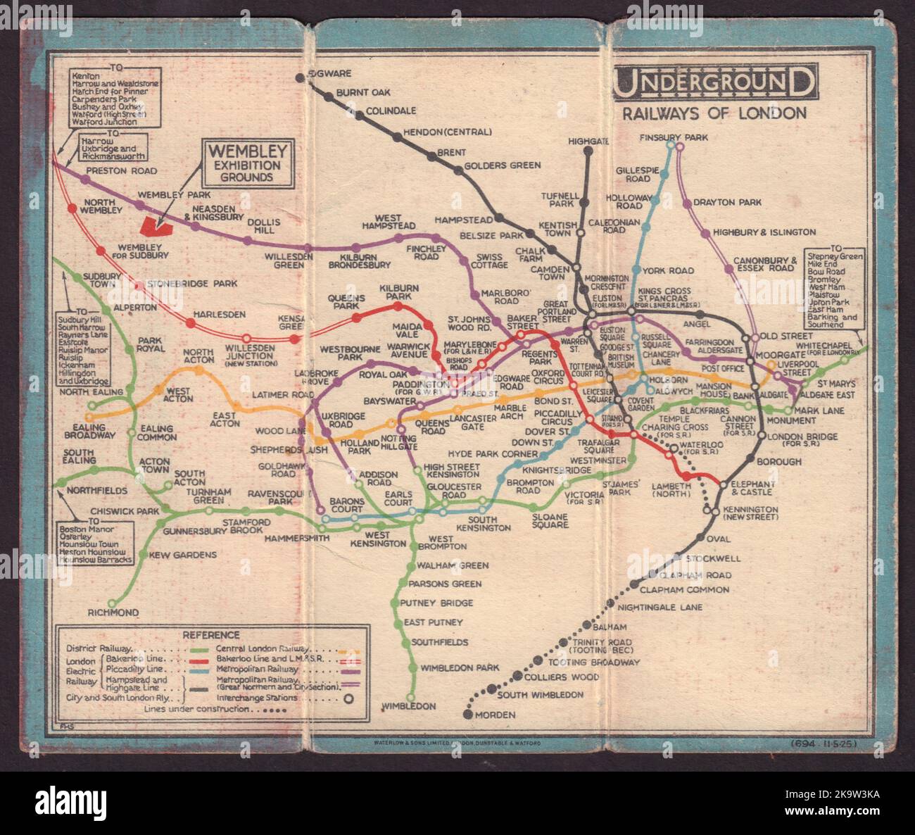 LONDON UNDERGROUND tube map diagram plan. First STINGEMORE edition 1925 Stock Photo