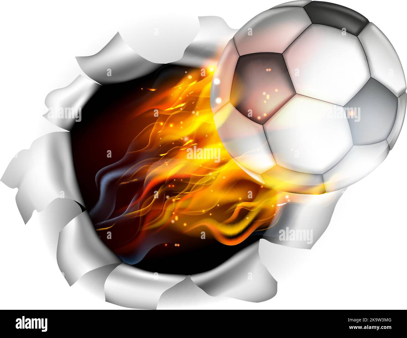 Soccer Ball Flame Fire Breaking Background Stock Vector