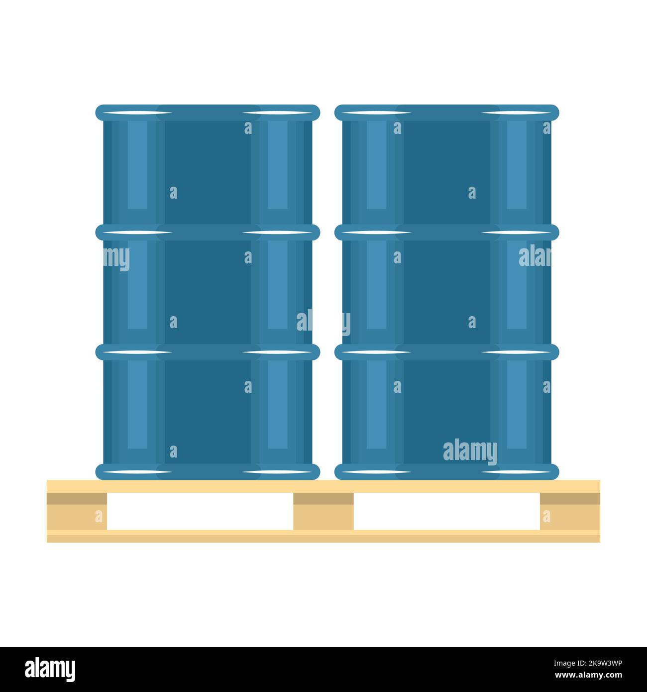 Metal barrel of hydraulic oil or industrial oil stacked on a pallet
