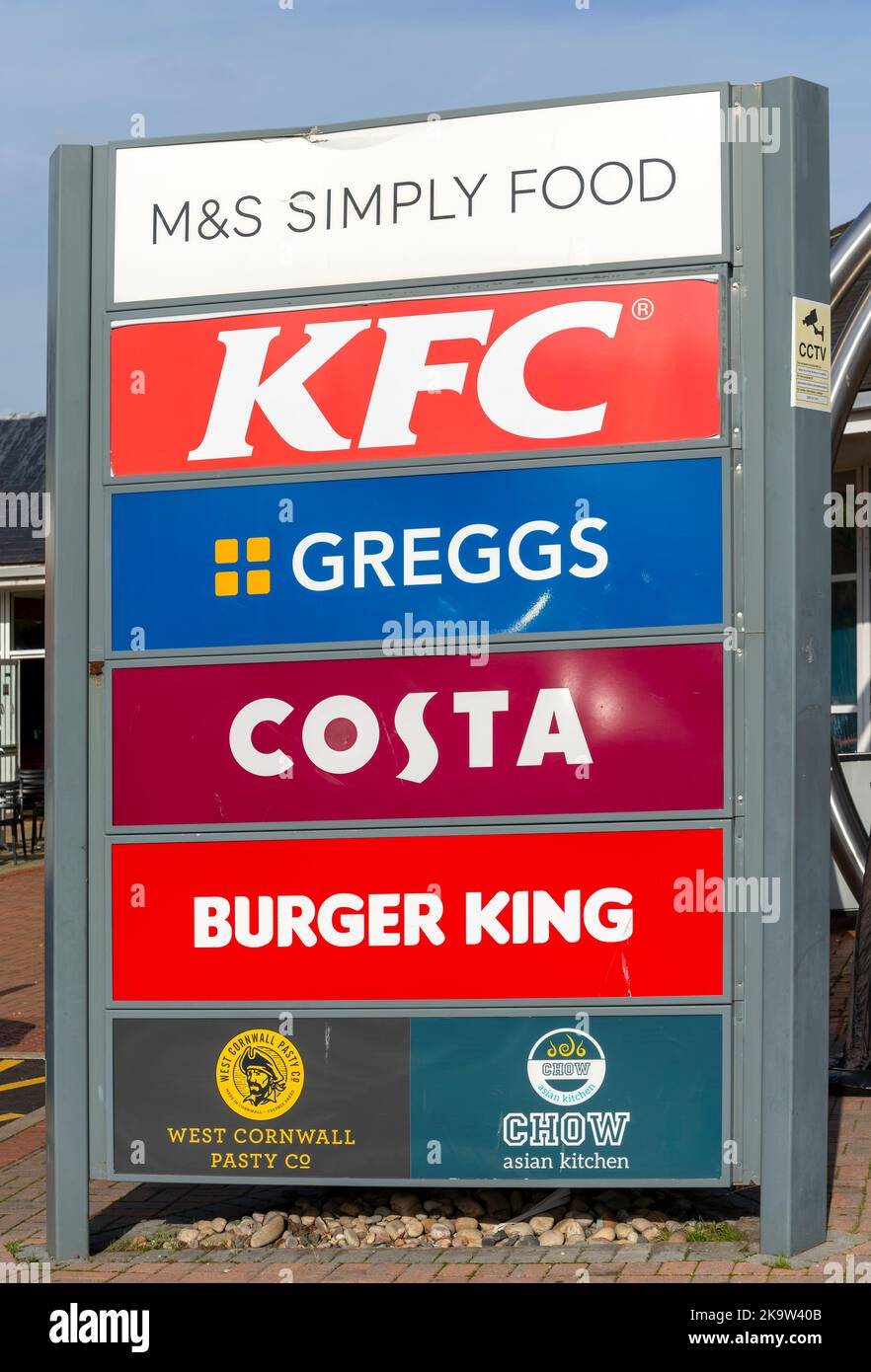 Notice board sign of brands at Reading West motorway service station
