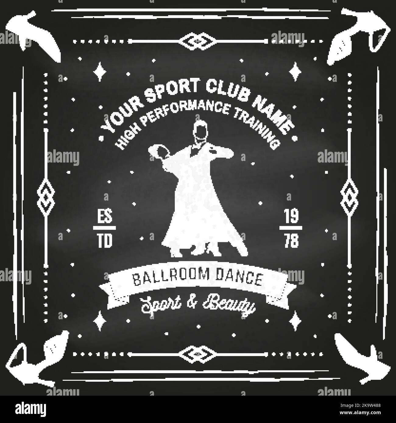 Ballroom dance sport club logo, badge design on chalkboard. Concept for